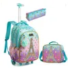 School Bags Children Rolling Backpack Bag Wheeled For Girls SchooTrolley Wheels Kids Travel Luggage Trolley244U