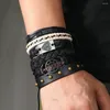 Bedelarmbanden Rock Roll Vintage Rudder 4 stks / set lederen armband voor mannen Hand gevlochten wrap polsbandje touw heren kralen sieraden