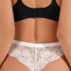 3 pièces dentelle transparente Lingerie Sexy slips en coton pour femmes culotte en maille avec nœud blanc motif respirant taille basse femme sous-vêtements sans couture