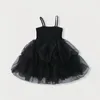 Fille robes robe noire pour enfants filles vêtements d'été 2023 sans manches sangle fronde Tulle Tutu Style coréen princesse robe d'été