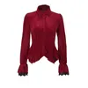 Camicette da donna Camicia da donna in velluto rosso Top Festa di Natale 2023 Moda autunnale Manica lunga a farfalla Cardigan sottile monopetto Francese