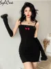 Party Dresses Evening Party Queen Elegant Mature Dignified Decent Sexy Femininity Black Mystery Women'S Suspender Dress With Sleeves 230322