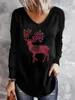 T-shirts pour femmes Vêtements 2023 Mode Casual Drôle Mignon Dessin animé Imprimer T-shirts de Noël Femme Y2K Col en V À Manches Longues Tunique Lâche Tops