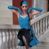 Sahne Giyim Latin Dans Elbisesi Kadın Çok Renkli Deri Seksi Kostüm Rumba Samba Giyim Yarışması Partisi DNV18672