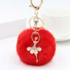 Keychains Fashion Rhinestone Ballerina Girl Keychain Fake Fur Ball Metal Key Ring Dames Handtas Backpack Auto Pendent Sieraden Geschenken