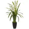 Dekorativa blommor nästan naturlig plast konstgjord växt vit 39 "cymbidium orkidé