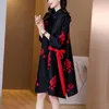 Casual Dresses High End Middle Am ages Summer Autumn Fashion Cardigan Print Age-Reducing Plus Size Women's Shirt Mini Dress Trench Coat