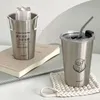 Bouteilles d'eau 500 ml 304 tasse à café en acier inoxydable tasse de bière froide avec couvercle de paille tasses à boire simples femmes tasses de lait de thé en plein air 230428