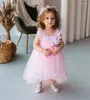 Robes de fille en Tulle rose haut-bas fleur filles à plusieurs niveaux moelleux robe de concours robe d'anniversaire invité de mariage Occasion spéciale