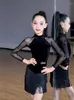 Scene Wear Children Latin Dance Competition Dress Mesh Sleeve Tops Fringe Kirt Girls Rumba Dancewear Chacha Performance Clothing DL11377