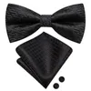 Bow Ties Hi-Tie Jacquard Plaid Solid Black Bowtie For Men Silk Butterfly Tie Hanky ​​Cufflinks Wedding Party Gift grossist