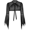 Women's Jackets Women Gothic Flared Sleeve Cropped Shrug Lace Trim See Through Cover Up Cardigan