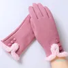 Gants sans doigts Double peluche femmes dames hiver poignet mitaines gant écran tactile rouge