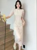 Casual Kleider Sommer Weiße Spitze Haken Blume Hohl Midi Kleid Frauen Mode Chic Luxus Party Abend 2023 Koreanische Vintage Festival