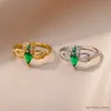 Band Rings Vintage Green Crown Thanksgiving Rings for Women Gold Plated rostfritt stål Hug Love Ring Estetiska smycken R231130