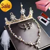 Ny Send Box Romantic Crown Headdress Luxury Earrings Halsband Fashion Three-Piece Bridal Knot Wedding Princess Vuxen smycken