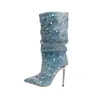 Boots Denim Women 2023 Sexy Stilettos Shivury Luxury Elegance High Heel S Pointed Toes Calf Dropshopping 231130