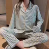 Damesnachtkledingstijl Pyjama Lente- en herfstvest Kleine reversknop Melkzijde Koreaanse thuispak-avondjurk