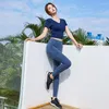 Actieve sets 2 -delige set workout kleding voor vrouwen bijgesneden shirts Sport en leggings dragen sportschoolkleding atletische yoga