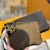 womens coin purse key pouch handbags wallet bag accessoires card holder brown letter flower wristle clutch bags with box 3pcs set 280a