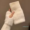 Vijf vingers handschoenen nertsen fleece zachte winter half vinger vrouwen warme luxe massief wit pluche gebreide vingerloze handschoenpols -wanten schrijven schrijven