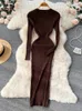 Urban Sexy Dresses SINGREINY Winter Women Knit Maxi Dress O Neck Autumn Long Sleeve Slim Solid Harajuku Ladies Fashion Pencil Sweater Long Dresses 231130