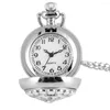 Relógios de bolso relógios elegantes flores de design de padrões Relógio de quartzo feminino Cadeia de camisola de prata pingente de pingente minúsculo relógio