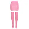 Jupes BKLD été mode femmes rose Sexy paquet métallique hanche jupe élastique taille haute moulante crayon Mini avec de longues chaussettes