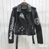 Womens Leather Faux Autumn Women Winter Soft Jackets Coats Lady Black Pu Rivet Zipper Epaulet 3D Print Motorcykel Streetwear 231129