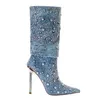 Boots Denim Women 2023 Sexy Stilettos Shivury Luxury Elegance High Heel S Pointed Toes Calf Dropshopping 231130