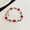 Pendentif Colliers Vintage Rouge Rose Fleur Collier Bracelet Boucle D'oreille Ensemble de Bijoux pour Femmes Gland Clavicule Chaîne De Mariage Fiançailles 231130