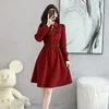 Casual Dresses Spring and Autumn Gentle Women's Break French Style Retro Long Sleeve Brick Red Elegant Beautiful Chic Bottoming Dress