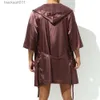 Men's Robes Mens Hooded Bathrobe Shorts Set Pajamas Night Robe Dress Gown Silk Satin Nightgown Kimono Bathrobe Sleepwear House Robe Men L231130