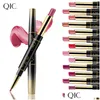 Lipstick Buxom Lip Gloss 2 In 1 Stick Lipliner Organizer Double Head Rotating Waterproof Professional 14 Colors Wholesale Makeup Beaut Dhgil