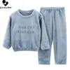 Pajamas Kids Autumn Winter Flannel Pajamas Letter Print Long Sleeve O-neck Tops with Pants Baby Boys Girls Sleepwear Pyjamas Sets 231129