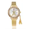 Нарученные часы Meibo Watch Wames Fashion Fashion Luxury Crystal Paris Eiffel Tower Rose Gold Mesh Band Quartz Relogio Feminino