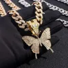 Chokers Trendy Butterfly Crystal Pendant for Women Iced Out Cuban Link Chain Chunky Halsband Choker Hip Hop Jewelry 230428