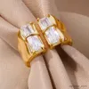 Band Rings Vintage Square Crystal Stone Rings For Women Men Open Gold Color Stainless Steel Wide Ring 2023 Luxury Wedding Jewelry bague R231130