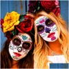 Временные татуировки Dao Of The Dead Face Tattoos 10 листов Хэллоуин Набор временных наклеек Dia De Los Muertos Блеск Красные розы Скелет Dh05W