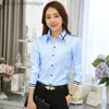 Blusas de mujer Camisas GAOKE OL Ropa de trabajo Blusa blanca y azul Camisa larga con cuello vuelto Camisa elegante formal para mujer Tops para mujer SchoolL231130