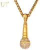 U7 Ice Out Chain Necklace Microphone Pendant Men Women Stainless Steel Gold Color Rhinestone Friend Jewelry Hip Hop P1018 2102477