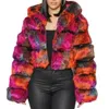 Women's Wool Blends Red Raccoon Fur Coat Winter Furry Cropped Faux Coats and Jacket Fluffy Top Hooded Zip Short Fashion 231129