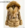 Womens Down Parkas Zadorin Womens Winter Coat Warm White Duck Down Jacka Women Löstagbar ärm och huva Faux Päls Black Puffer Jacket 231129