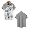Mäns avslappnade skjortor hawaii skjorta palmträd tryckt kort ärm tee toppar kontrasterande färger plus size cardigan lapel t-shirts män sommar