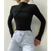 Women's T Shirts Splice Slim Fit Long Sleeve Women T-shirt Spring Autumn Fashion Chic Half Turtleneck Basic Shirt Streetwear Tees