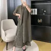 Work Dresses Stretch Miyake Pleated Two-piece Set 2023 Autumn Casual Gold Silk Loose Outer Undershirt Skirt Women's Suit Commuter Elegant