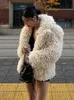 女性Sジャケットファッションフェイクファーコート女性エレガントなターンダウンカラー長袖短いコート冬の固体ゆるい豪華な暖かいオフィスレディジャケット231130