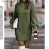 Basic Casual Dresses Vintage Winter Knitted Dress Ladies Chic Turtleneck Lantern Long Sle Mini Sweater Dresses for Women New Arrival 2023 ClothesL231130
