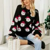 Women's Sweaters Christmas Sweater Woman Crewneck Collar Warm Soft Christmas Cute Santa Head Pattern Sweater Autumn Winter Pullover Sweater 231130