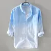 Casual shirts voor heren linnen gradiënt auto shirt losse vierkante kraag driekwart mouw shirtmen's